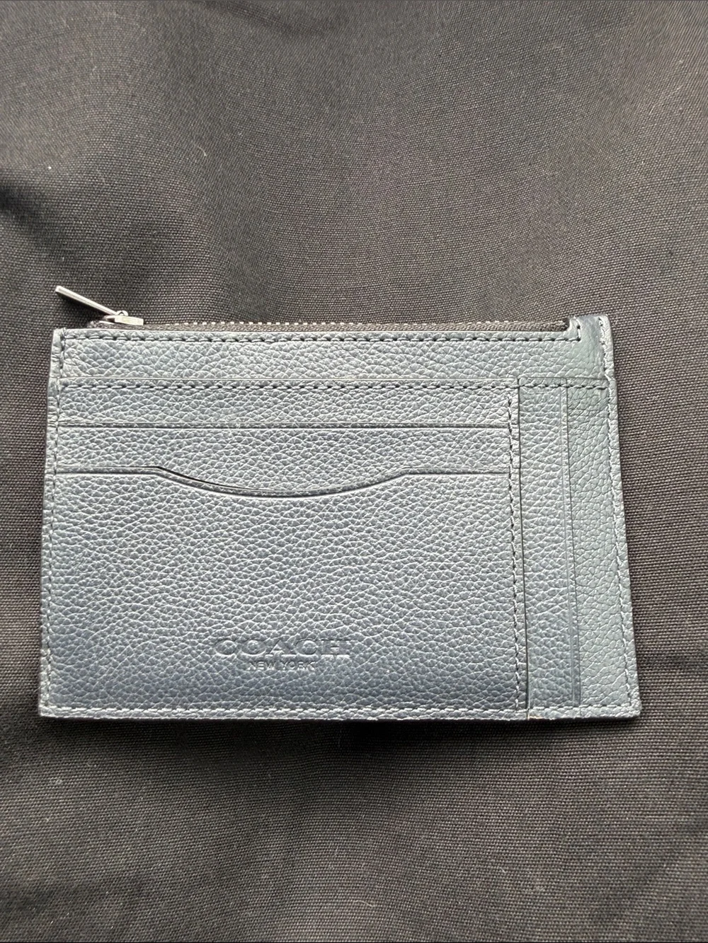 Coach Navy Pebbled Leather Zip Card Holder
